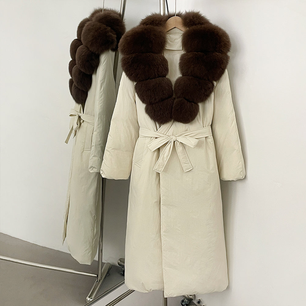 OFTBUY Real Fox Fur Collar Fluffy Puffer Jacket Female New Long Winter Down Clothing Women Thickened Warm White Duck Down Coat