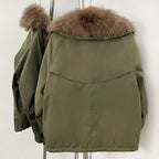 OFTBUY Luxury Wide Real Fox Fur Collar 90% Duck Down Short Parka Jacket - Cargo Pocket Windproof Down Coat