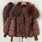 OFTBUY New Women's Duck Down Jacket Whit Large Real Fox Fur Collar Puffy Sleeve Warm Loose Puffer Jacket Winter Luxury Outerwear