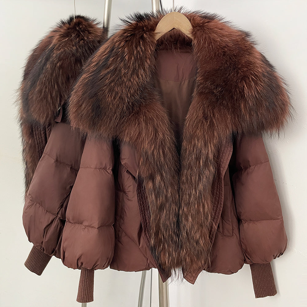 OFTBUY New Women's Duck Down Jacket Whit Large Real Fox Fur Collar Puffy Sleeve Warm Loose Puffer Jacket Winter Luxury Outerwear