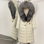 OFTBUY Hooded Winter White Duck Down Coat Large Real Fox Fur Collar X-Long Puffer Jacket Women Thick Female Parkas With Belt