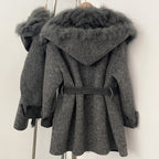OFTBUY New Autumn Winter Belt Top Clothes Mid-length Real Fox Fur Woolen Coat Female Fashion Warm Natural Fur Wool Jacket Women