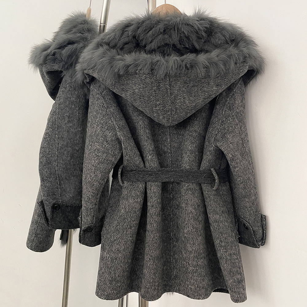 OFTBUY New Autumn Winter Belt Top Clothes Mid-length Real Fox Fur Woolen Coat Female Fashion Warm Natural Fur Wool Jacket Women