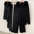 OFTBUY Knitted Pant Set Female Fashion Warm Real Fox Fur Sweater Lady New Autumn Winter Plus Size Woman Clothes Outfits Knitwear