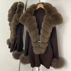 OFTBUY Belt Loose Fit Warm Winter Fashion Outerwear Natural Fur Sweater Female New Women's Knit Coat with Large Real Fox Fur