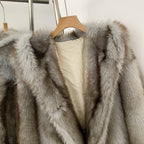 OFTBUY Luxury Hooded Faux Fur Jacket - Premium Vegan Silver Fox Style Cropped Winter Coat