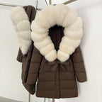 OFTBUY New Winter Genuine Fox Fur Hooded Puffer Coat Women Women's White Duck Down Jacket Outerwear Female Fashion Parkas