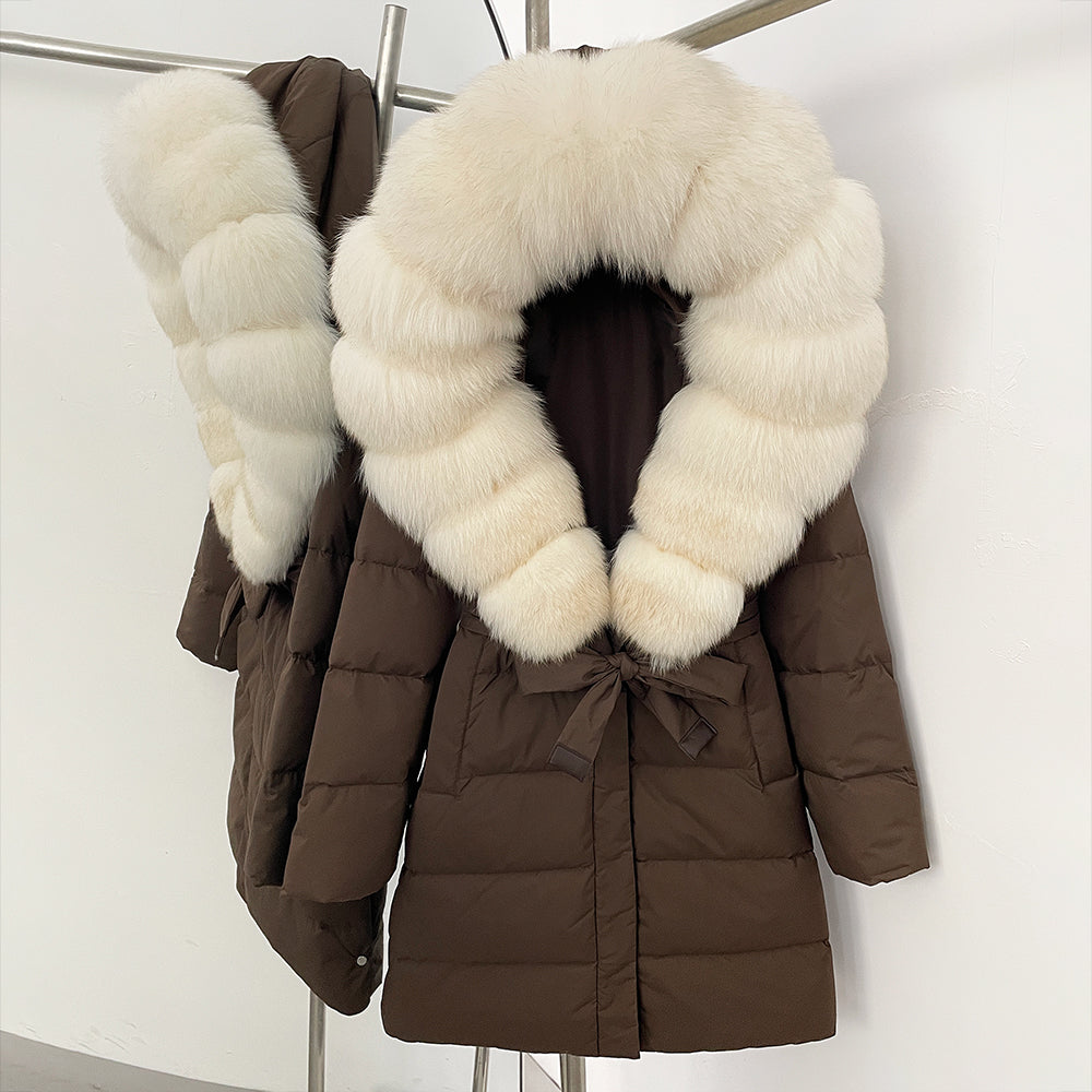 OFTBUY New Winter Genuine Fox Fur Hooded Puffer Coat Women Women's White Duck Down Jacket Outerwear Female Fashion Parkas