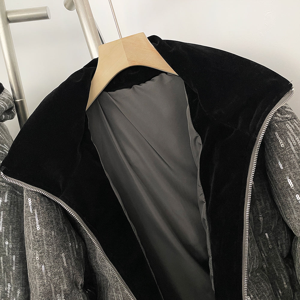 OFTBUY Sequined Duck Down Coat Female New Women's Short Puffer Jacket with Real Fox Fur Collar  Luxury Sparkly Winter Outerwear