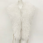 OFTBUY Women's Faux Mongolian Fur Vest Open Front Fluffy Faux Fur Waistcoat with Back Tie New Autumn Winter Outerwear Female