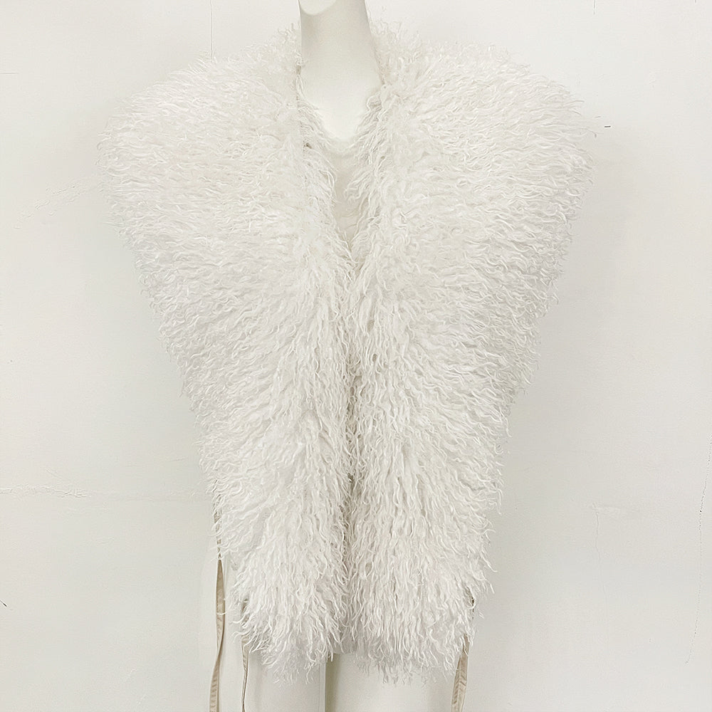 OFTBUY Women's Faux Mongolian Fur Vest Open Front Fluffy Faux Fur Waistcoat with Back Tie New Autumn Winter Outerwear Female