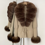 OFTBUY New Autumn Winter Knit Cardigan Women Fashion Warm Clothes with Real Fox Fur Luxury Natural Fur Sweater Jacket Female