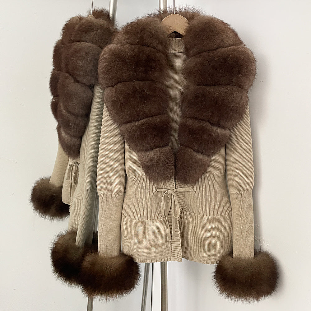 OFTBUY New Autumn Winter Knit Cardigan Women Fashion Warm Clothes with Real Fox Fur Luxury Natural Fur Sweater Jacket Female