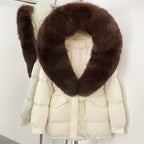 OFTBUY Thick Warm Mid-Long Puffer Coat Real Fox Fur Collar White Duck Down Coat Female Loose Warm Hooded Parkas With Belt