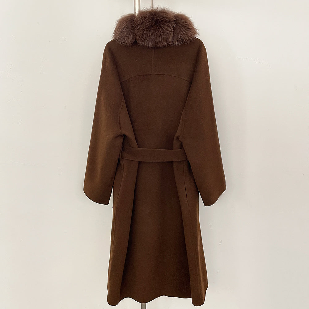 OFTBUY Long Natural Fur Wool Coat Fashion Warm Big Real Fox Fur Jacket Female New Autumn Winter Clothes Women Woolen Overcoat