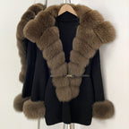 OFTBUY Belt Loose Fit Warm Winter Fashion Outerwear Natural Fur Sweater Female New Women's Knit Coat with Large Real Fox Fur