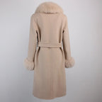 OFTBUY Winter Jacket Women Long Natural Wool Blends Cashmere Real Fur Coat Double Breasted Belt Warm Streetwear New Fashion