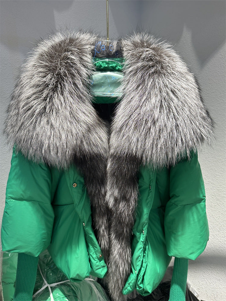 OFTUBY White Duck Down Jacket Winter Women Warm Loose Coat Natural Real Fox Fur Collar Thick Luxury Outerwear New Fashion