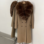 OFTBUY Woolen Coat Female Women's Luxury Double-Faced Wool Jacket Winter Oversize Real Fox Fur Double Breasted Elegant Outerwear