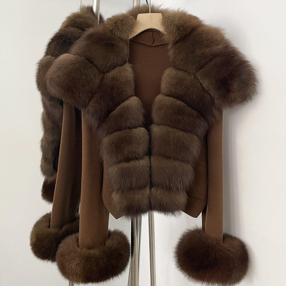 OFTBUY New Autumn Winter Knit Clothing Female Women's Short Cardigan with Big Real Fox Fur Collar Natural Fur Warm Sweater Lady