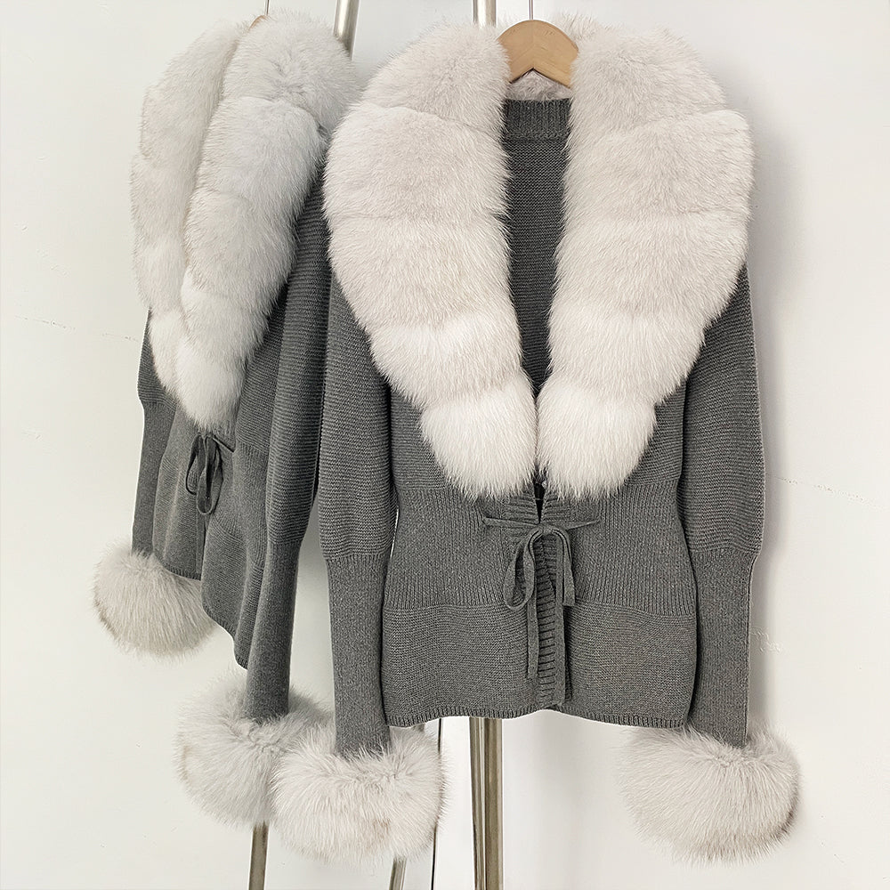 OFTBUY New Autumn Winter Knit Cardigan Women Fashion Warm Clothes with Real Fox Fur Luxury Natural Fur Sweater Jacket Female