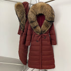 OFTBUY Hooded Winter White Duck Down Coat Large Real Fox Fur Collar X-Long Puffer Jacket Women Thick Female Parkas With Belt