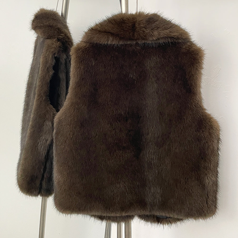 OFTBUY New Autumn Winter Clothes Women Thick Warm Artificial Fur Vest Coat Lapel Faux Fur Sleeveless Waistcoat Fake Fur Jakcet Female