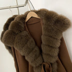 OFTBUY New Women's Knit Cardigan with Oversized Real Fox Fur Collar Belt Luxury Warm Winter Outerwear Sweater Jacket Female