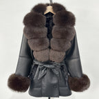OFTBUY Large Natural Fox Fur Women Faux Leather Jacket Autumn Winter Fashion Ladies Warm Retor Faux Lamb Fur Coat Outwear