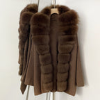 OFTBUY Metal Belt Knit Warm Winter Luxury Fashion Outerwear Sweater Cardigan New Women's Knit Coat with Full Real Fox Fur Front