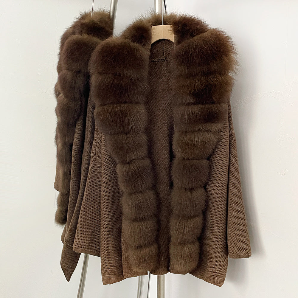 OFTBUY Metal Belt Knit Warm Winter Luxury Fashion Outerwear Sweater Cardigan New Women's Knit Coat with Full Real Fox Fur Front