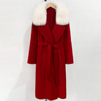 OFTBUY New Autumn Winter Long Clothing Women Fashion Warm Wool Coat with Real Fox Fur Collar Belt Elegant Woolen Jcacket Female