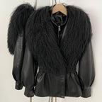 OFTBUY New Spring Autumn Faux Leather Jacket Female Real Mongolia Sheep Fur Pu Leather Coat Women Luxury Fashion Streetwear