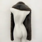 OFTBUY Luxury Long-Line Faux Fur Gilet - Premium Vegan Fox Fur Sleeveless Overcoat with Oversized Shawl Collar