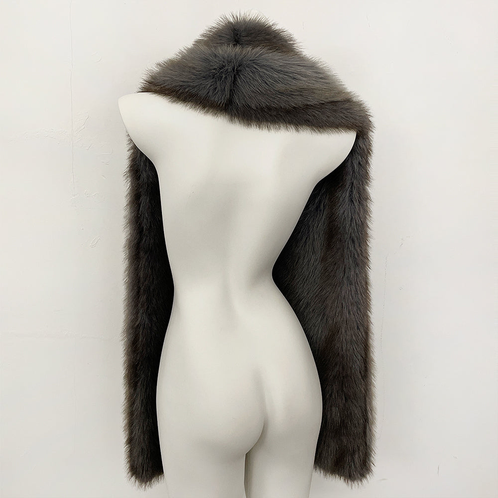 OFTBUY Luxury Long-Line Faux Fur Gilet - Premium Vegan Fox Fur Sleeveless Overcoat with Oversized Shawl Collar