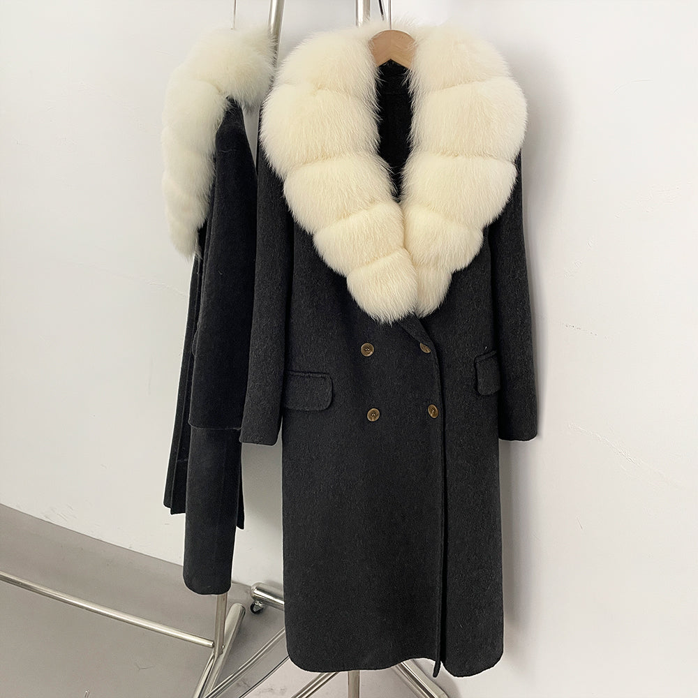 OFTBUY Woolen Coat Female Women's Luxury Double-Faced Wool Jacket Winter Oversize Real Fox Fur Double Breasted Elegant Outerwear