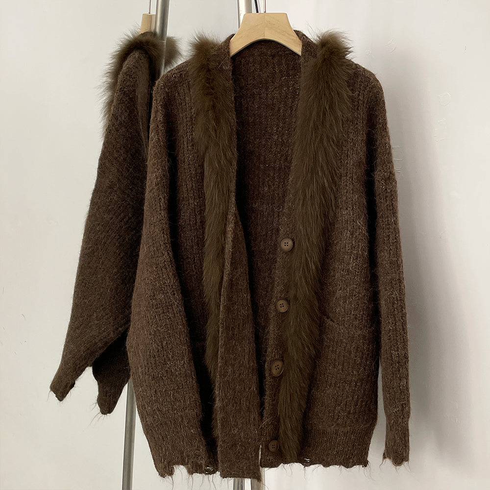 OFTBUY New Spring Autumn Knitting Clothes Women Knitted Long Sleeves Sweater Coat Female Fashion Real Fox Fur Cardigan Jacket