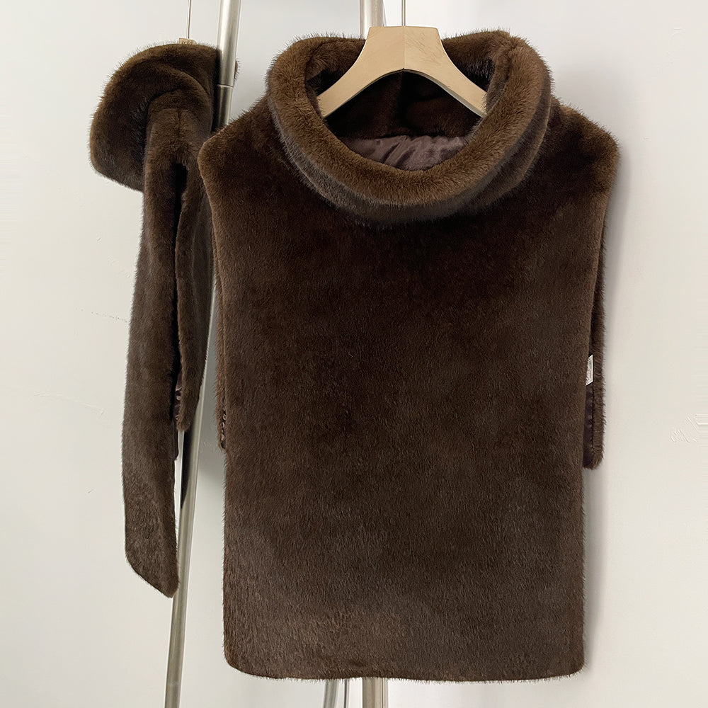OFTBUY New Women's Faux Fur Sleeveless Gilet with Turtleneck Collar Soft Warm Beige Outerwear Winter Clothes Women Fashion Coats