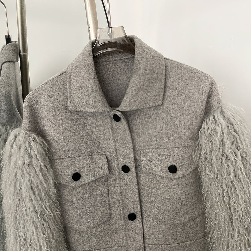 OFTBUY Fashion Thick Warm Real Fur Cashmere Wool Coat Short Mongolia Sheep Fur Wool Jacket Women New Autumn Winter Clothes Lady