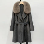 OFTBUY Fashion Female Luxury Cashmere Wool Jacket Autumn Winter Warm Natural Fox Fur Collar Women's Woolen Blends Coat
