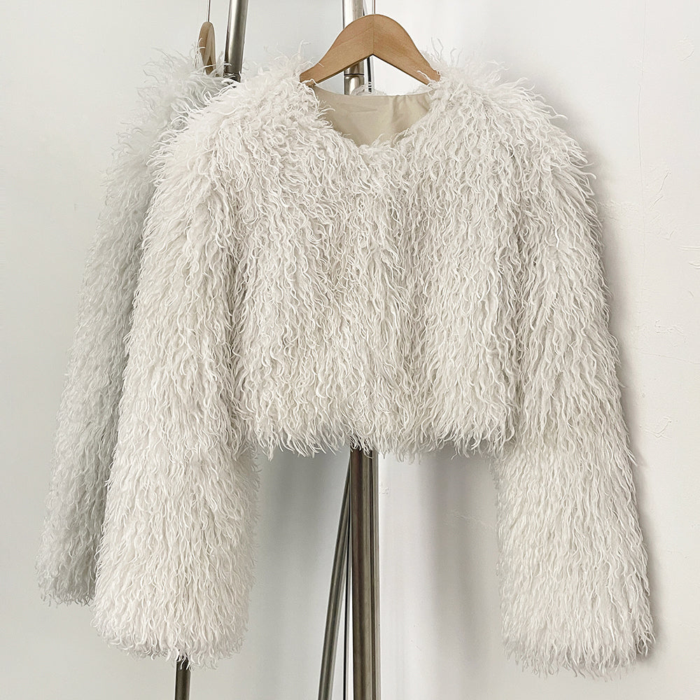 OFTBUY Faux Fur Coat for Women Fur Fluffy Autumn Short Fur Coat Eco-friendly Warm Female New Winter Jacket Long Sleeves O-neck
