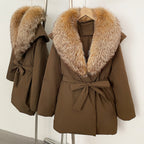 OFTBUY Natural Fox Fur Collar Fluffy Puffer Jacket Women Thickened Warm Real Fur White Duck Down Coat New Winter Parke Outerwear