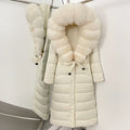 OFTBUY Hooded Winter White Duck Down Coat Large Real Fox Fur Collar X-Long Puffer Jacket Women Thick Female Parkas With Belt