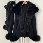 OFTBUY cardigan women Sweater Female New Women's Knit Coat with Real Fox Fur collar Belt Luxury Warm Winter Fashion Outerwear