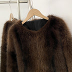 OFTBUY Luxury Collarless Faux Fur Jacket - Chic Short Fluffy Vegan Fur Coat for Women