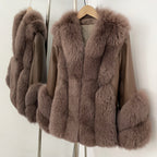OFTBUY Women's Real Fox Fur Coat with Genuine Leather Sleeves Luxury Natural Fur Jacket Female New Warm Winter Clother Outerwear