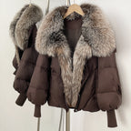 OFTBUY New Puffy Sleeve Warm Loose Puffer Jacket Winter Luxury Outerwear Women's Duck Down Jacket with Large Real Fox Fur Collar