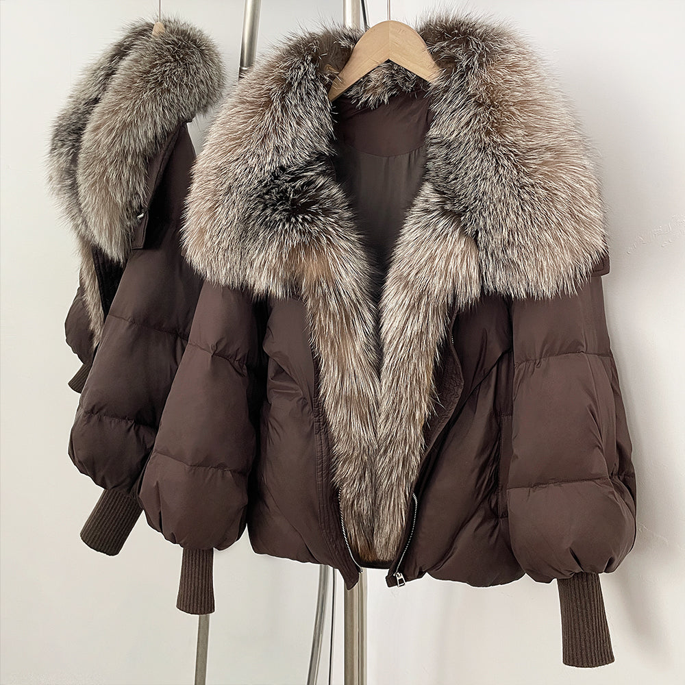OFTBUY New Puffy Sleeve Warm Loose Puffer Jacket Winter Luxury Outerwear Women's Duck Down Jacket with Large Real Fox Fur Collar