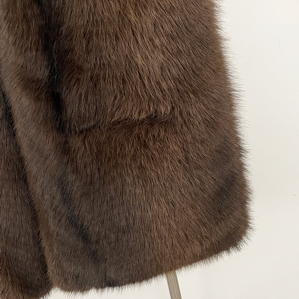 OFTBUY Luxury Long-Line Faux Fur Gilet - Premium Vegan Fox Fur Sleeveless Overcoat with Oversized Shawl Collar