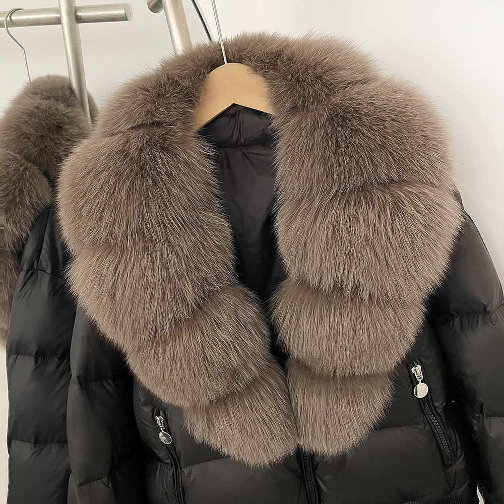 OFTBUY Real Fox Fur Collar Puffer Jacket Female New Winter Top Fluffy Clothing Thick Warm Natural Fur White Duck Down Coat Women